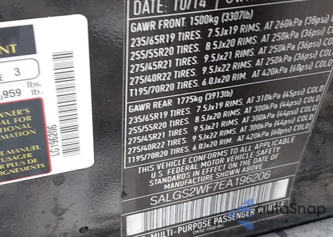 2014 Land Rover Range Rover 3.0L V6 Supercharged Hse из США, поврежденный, VIN SALGS2WF7EA196206